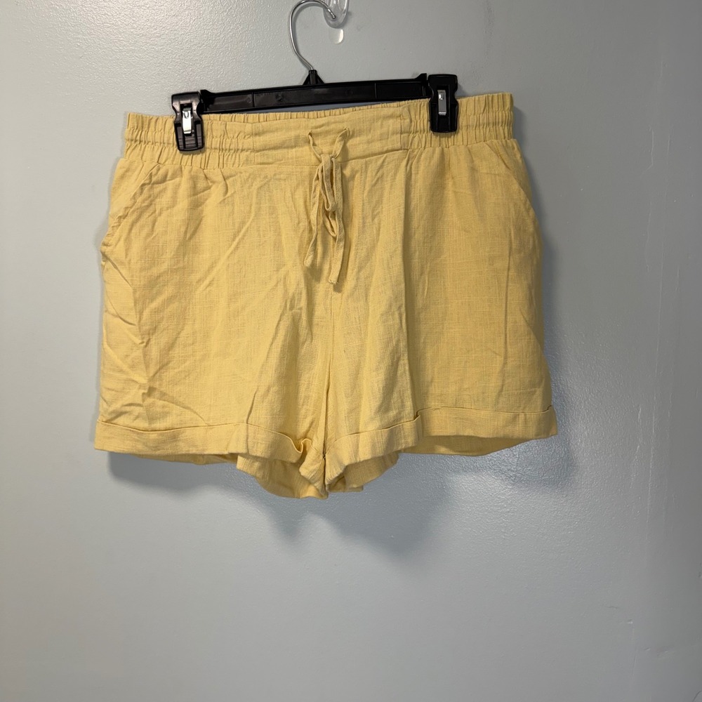 Como Vintage Womens Yellow Linen Blend Drawstring Shorts Large Vacation